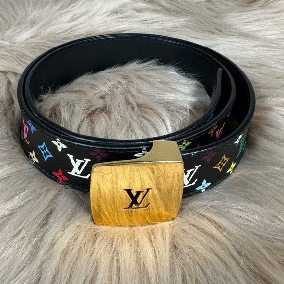 Authentic Louis Vuitton Murakami Black Monogram Belt Size 75 XS - Picture 1 of 13